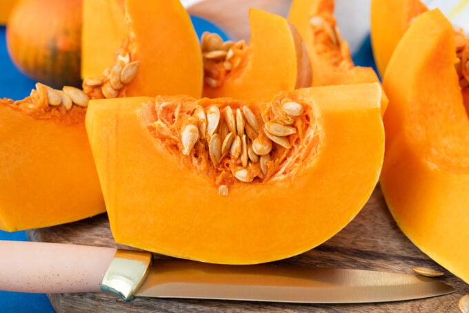 Sliced sugar pumpkin.