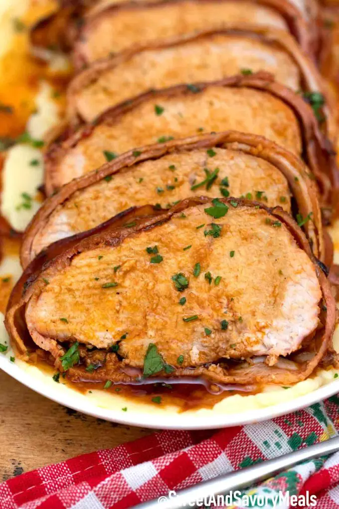 crockpot bacon pork loin with mashed potatoes
