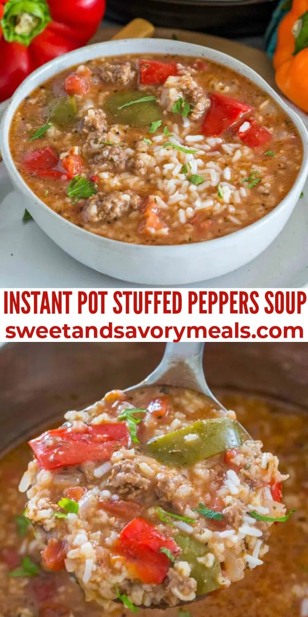 easy instant pot stuffed peppers soup pin