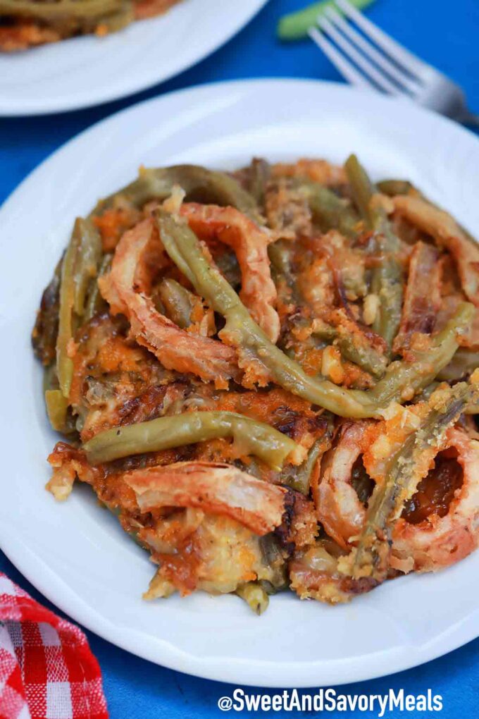 vegan green bean casserole on a plate