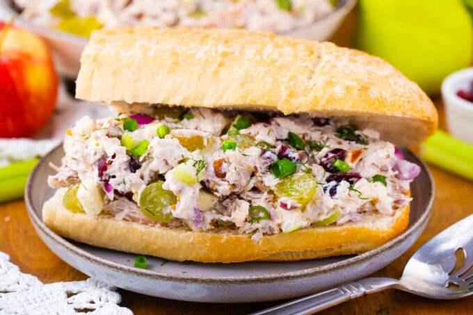 Homemade turkey salad sandwich.