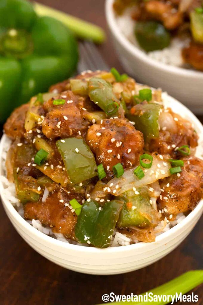 Panda Express black pepper chicken with bell pepper