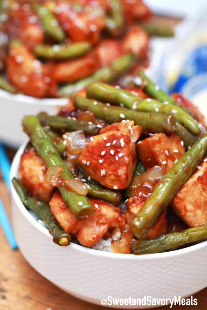 Panda Express string bean chicken breast in a bowl