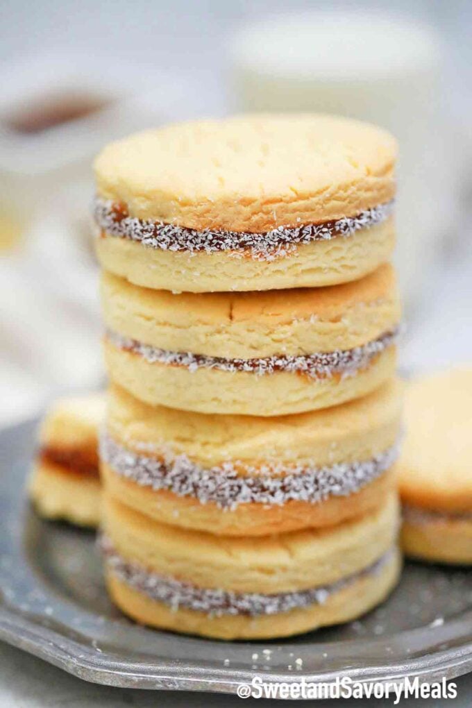 alfajores stacked on a plate