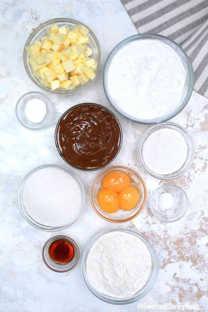 alfajores ingredients in bowls on a table