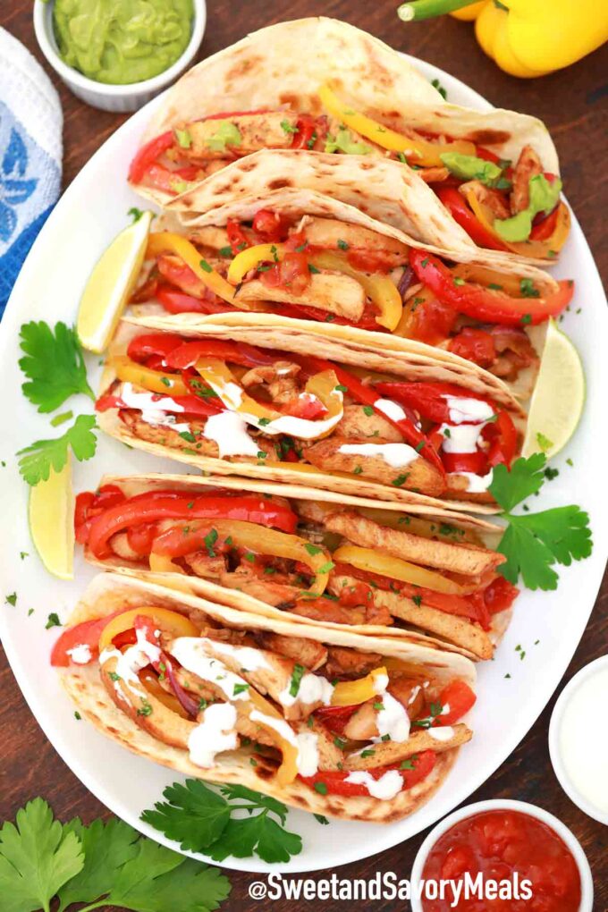 chicken fajitas on a serving plate