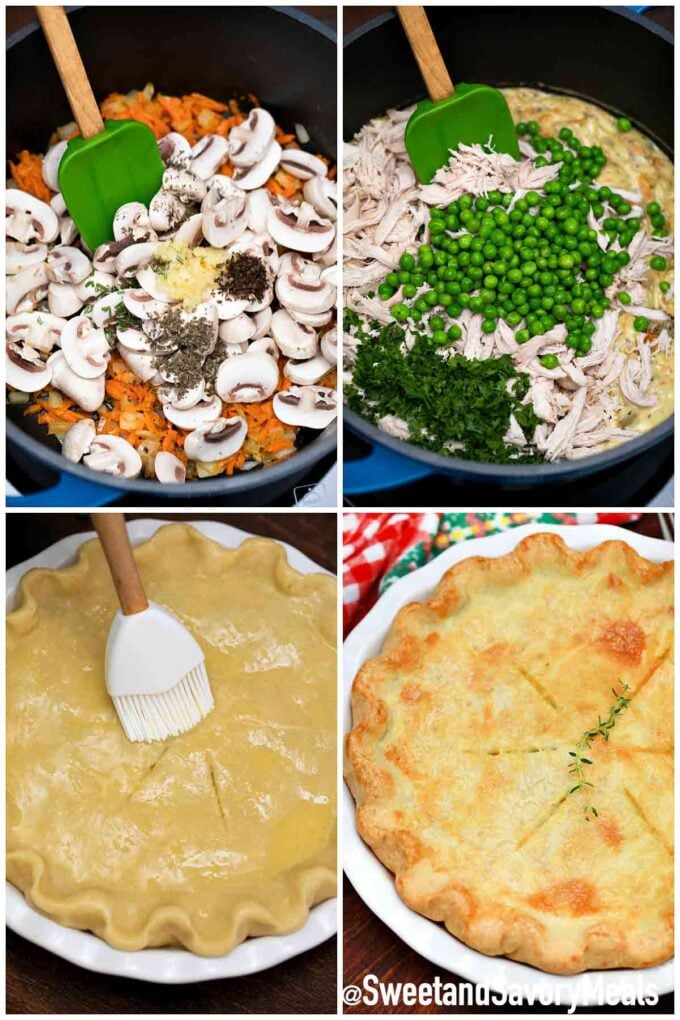 photo collage of steps how to make turkey pot pie