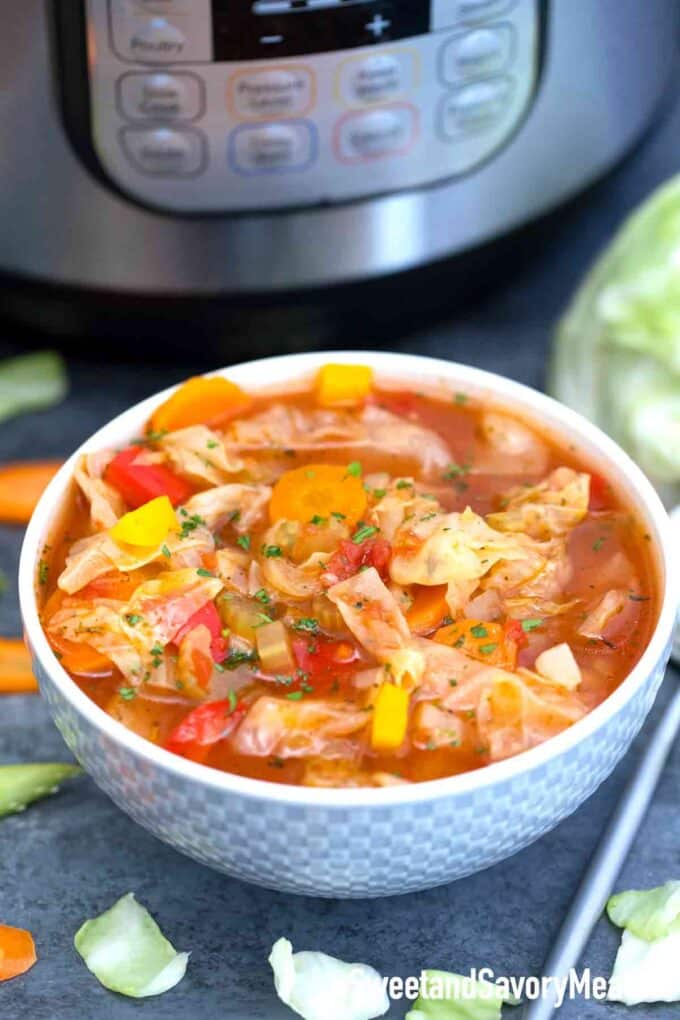 a bowl of instant pot cabbage soup