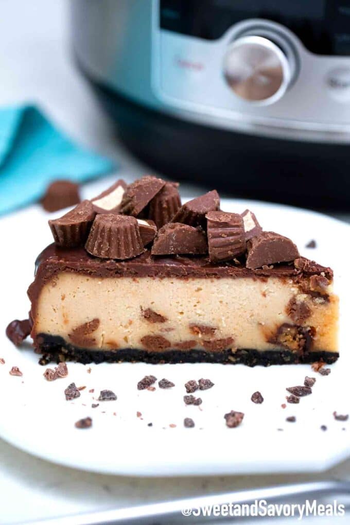 Instant pot peanut butter cheesecake - a slice.
