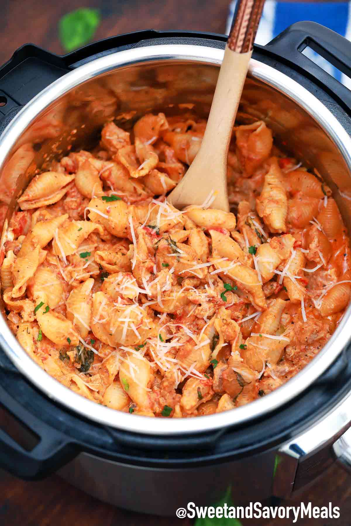Instant Pot Spicy Sausage Pasta - Sweet and Savory Meals