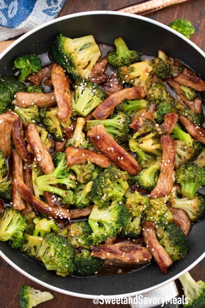 Panda Express beef and broccoli in a pan