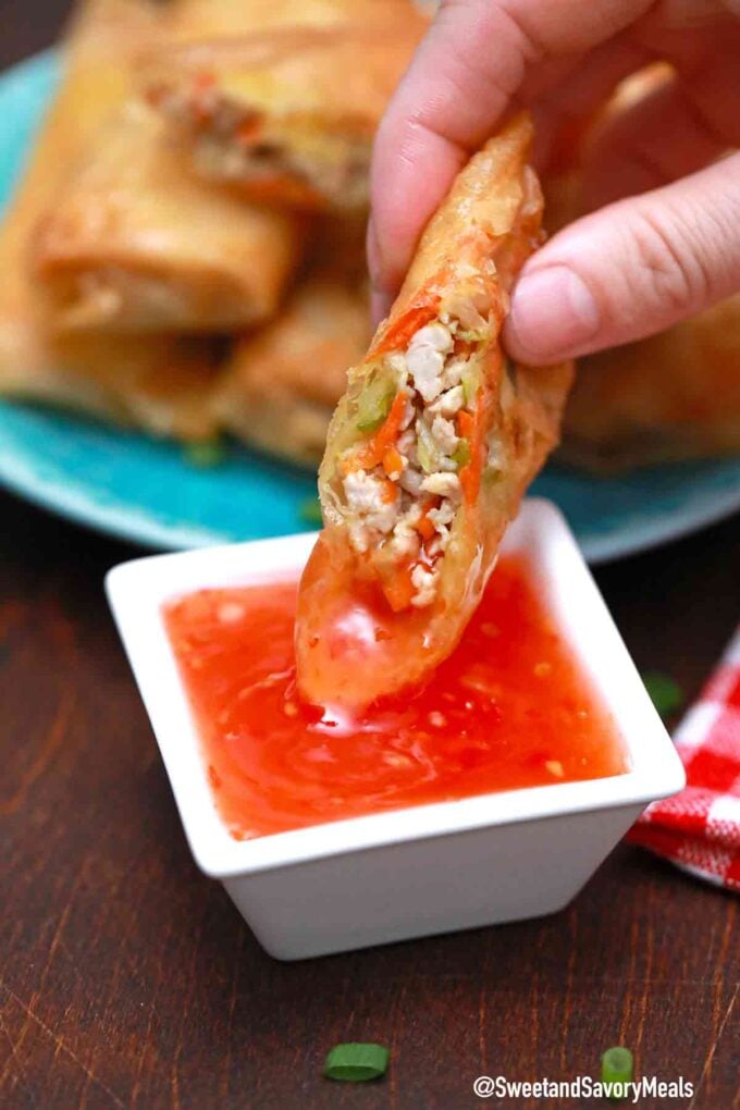 crispy chicken egg rolls and dipping sauce