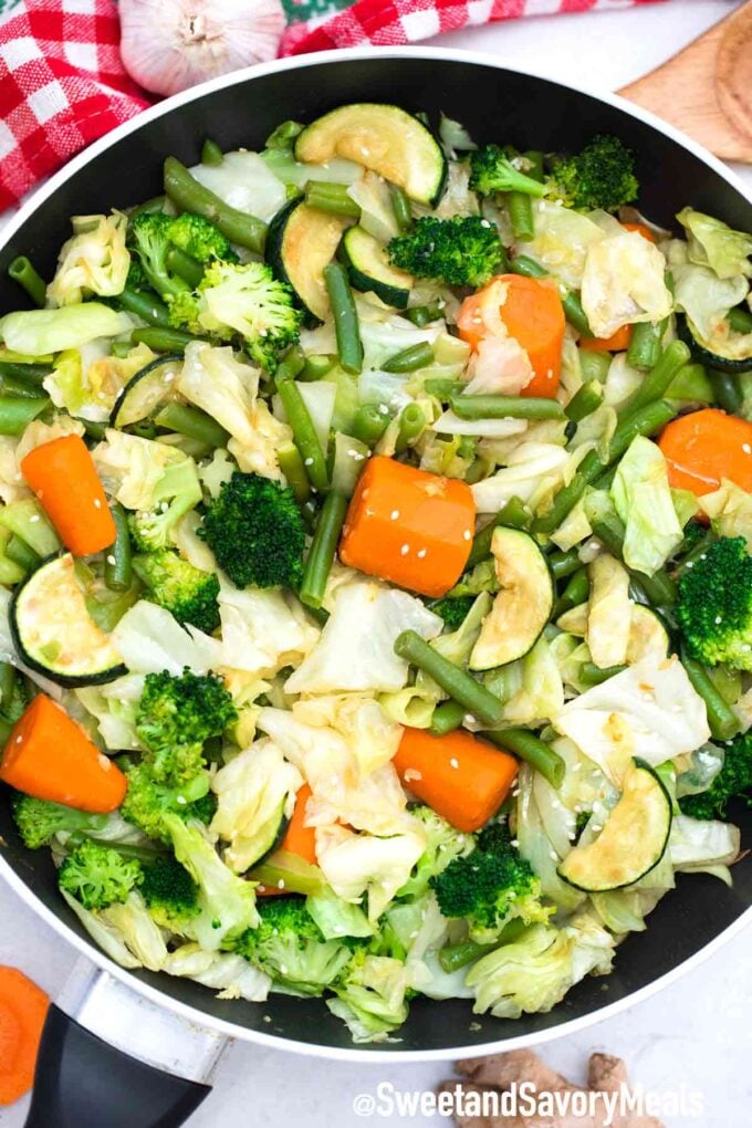 Panda Express mixed veggies in a pan
