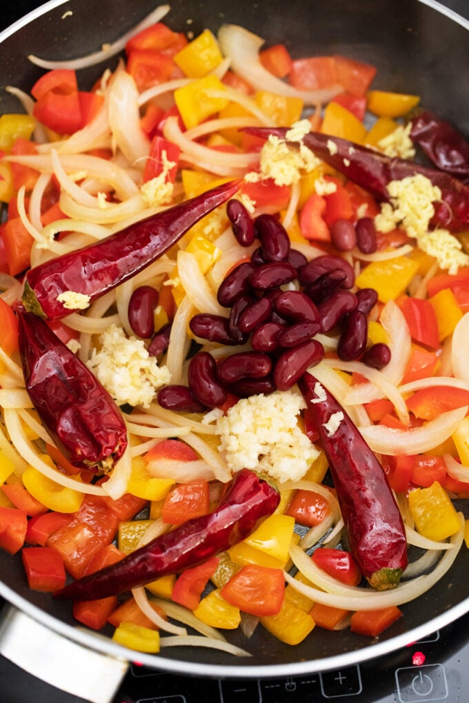 Sautéing veggies for homemade Panda Express Firecracker Chicken copycat recipe.