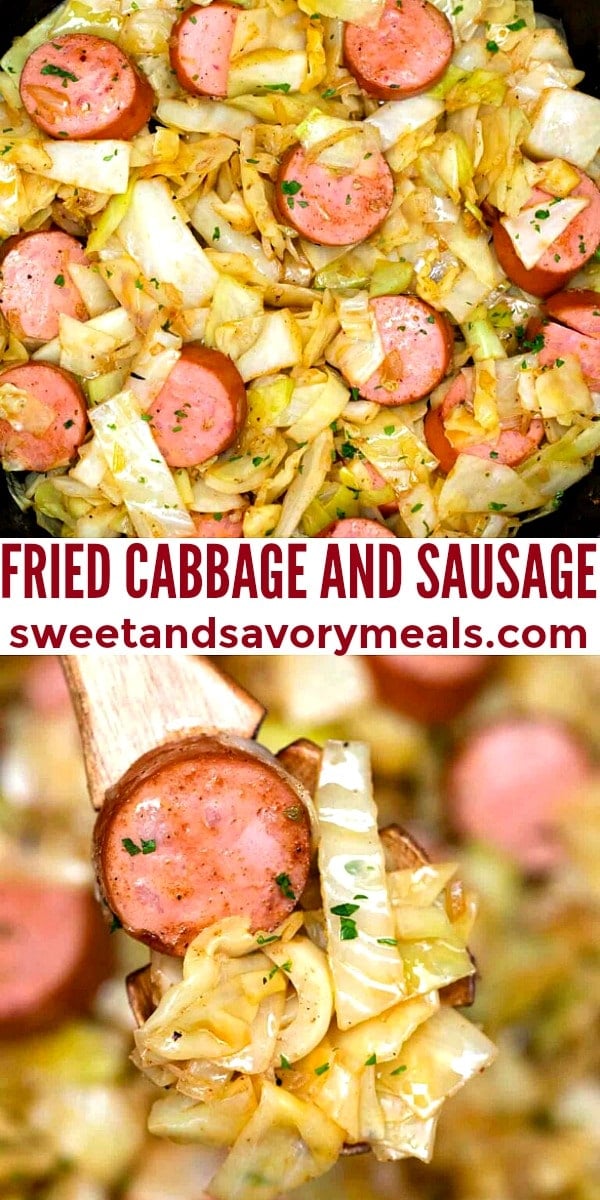 easy fried cabbage and sausage pin