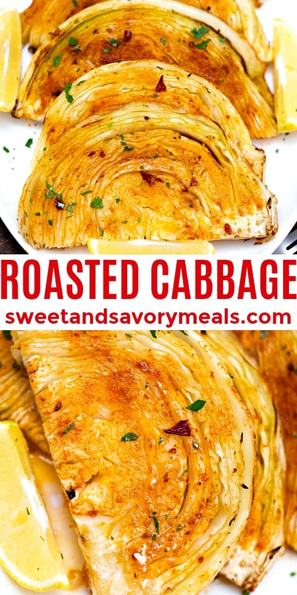 photo collage of roasted cabbage steaks for Pinterest