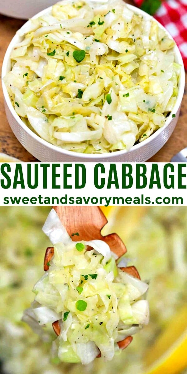 sauteed cabbage photo collage for Pinterest