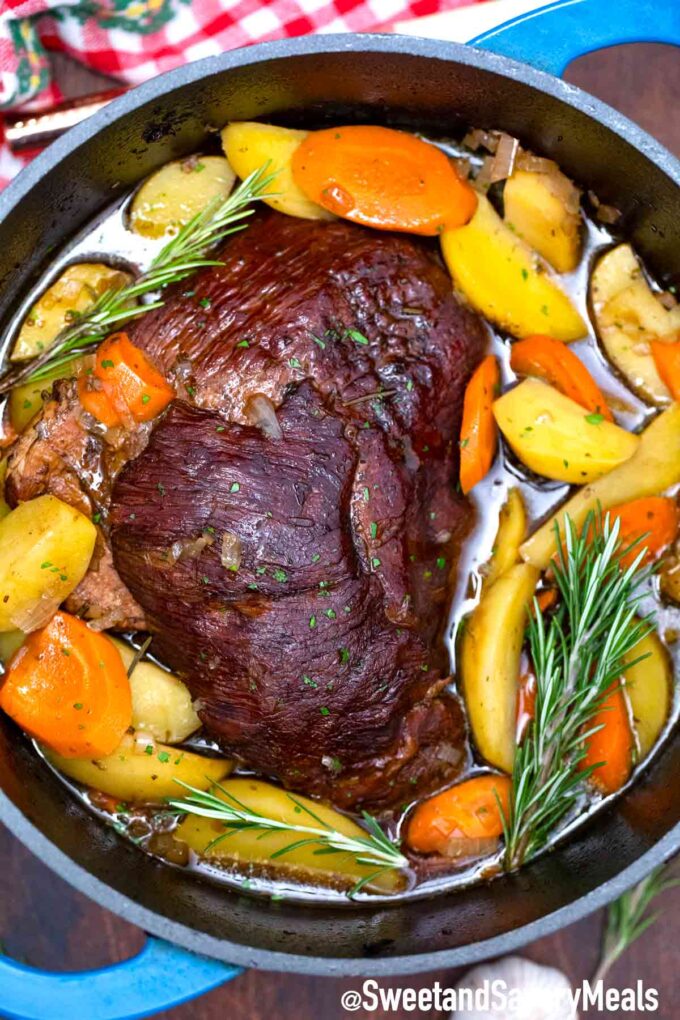 balsamic pot roast in a dutch oven