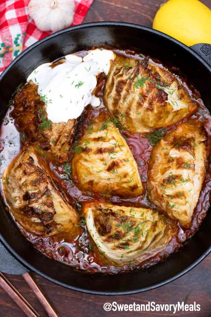 cast iron caramelized cabbage