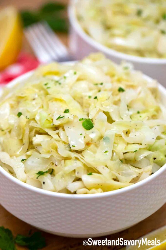 bowl of sautéed cabbage