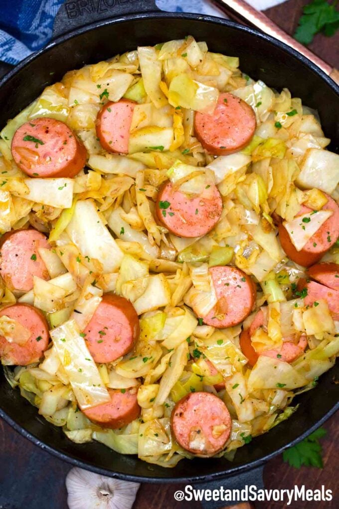 fried cabbage and sausage skillet