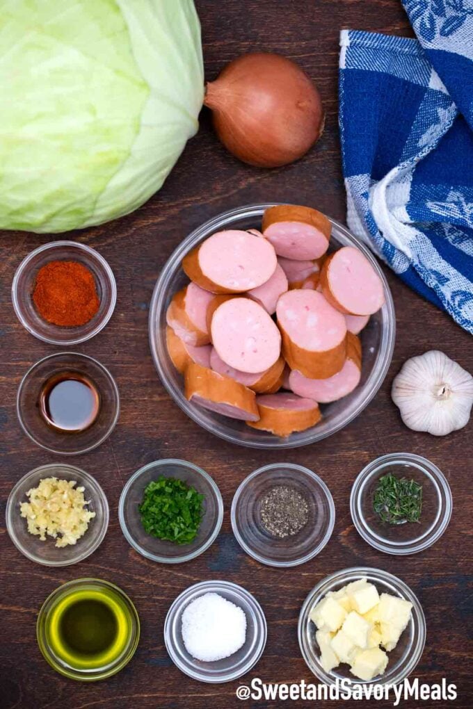 fried cabbage and sausage ingredients