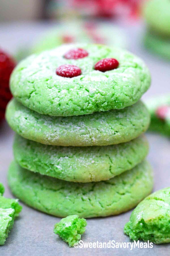 stack of grinch cookies