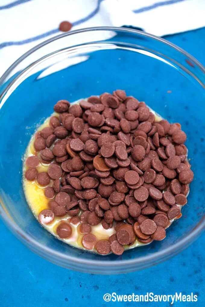 chocolate fudge ingredients in a bowl