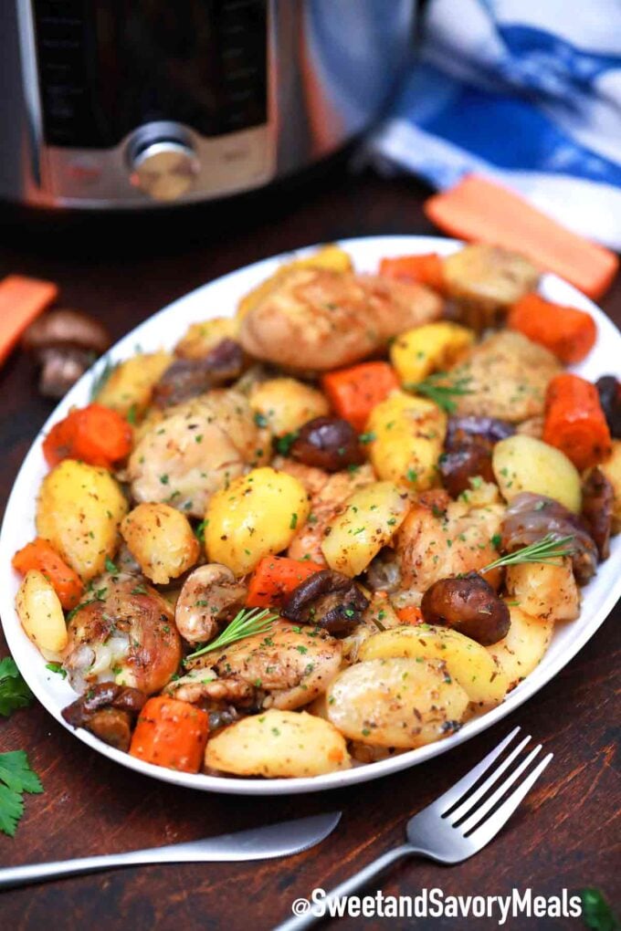 instant pot chicken and vegetables on a plate