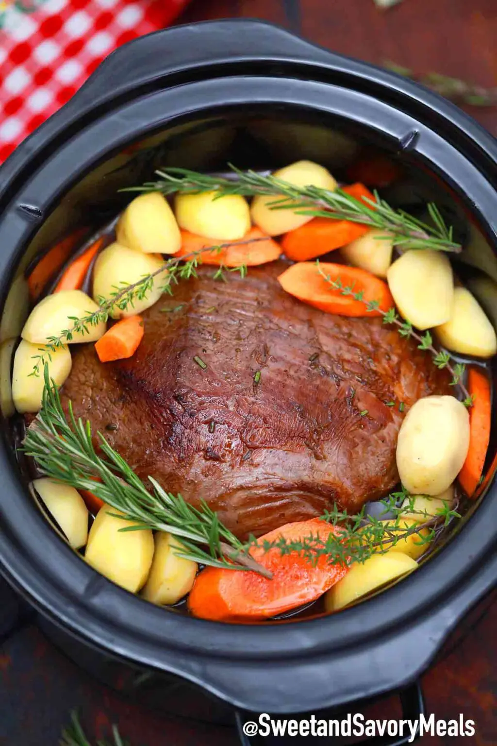 Slow Cooker Red Wine Pot Roast - Sweet and Savory Meals