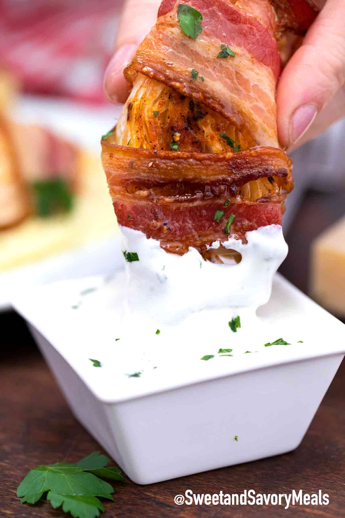 bacon cabbage dippers with Ranch sauce