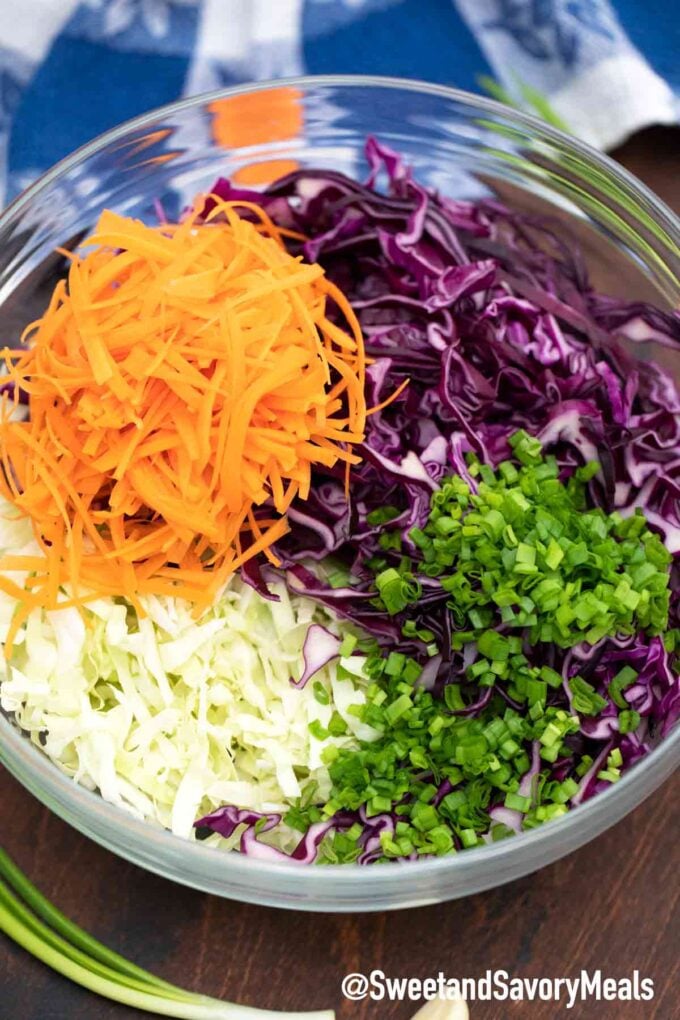 cabbage salad ingredients in a bowl