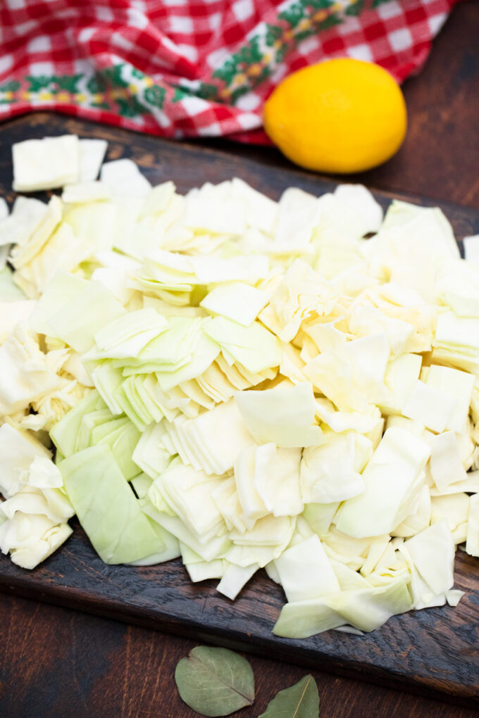Chopped cabbage in the Instant Pot.