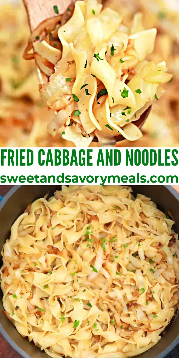 easy fried cabbage and noodles Pinterest photo collage