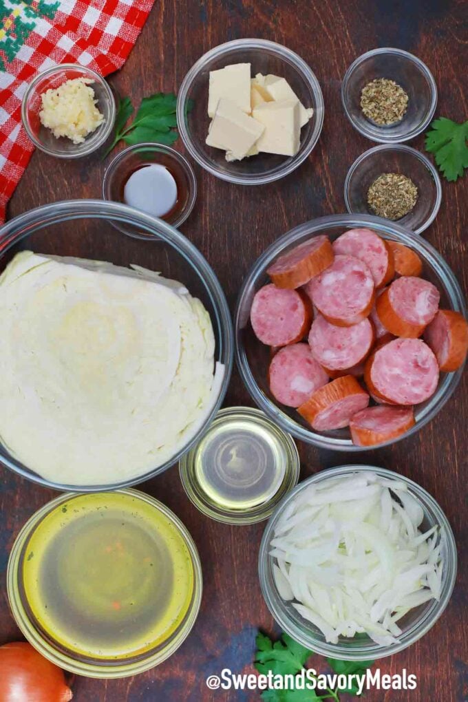 instant pot cabbage and sausage ingredients
