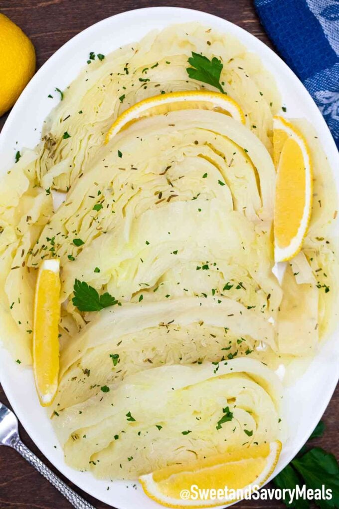 pressure cooker steamed cabbage on a serving plate