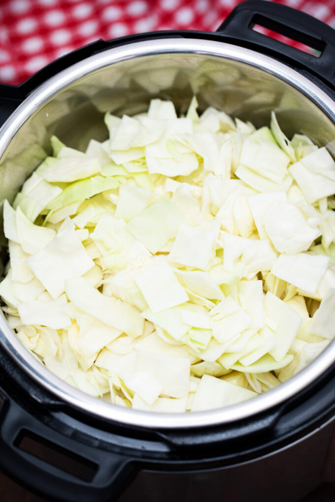Chopped cabbage in the Instant Pot.