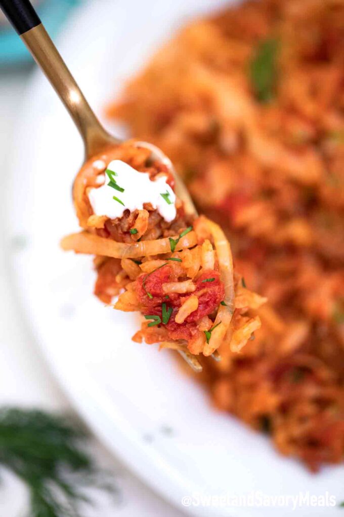 fork of instant pot unstuffed cabbage rolls