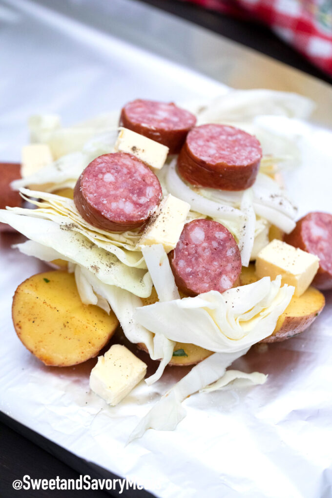 cabbage and sausage foil packets