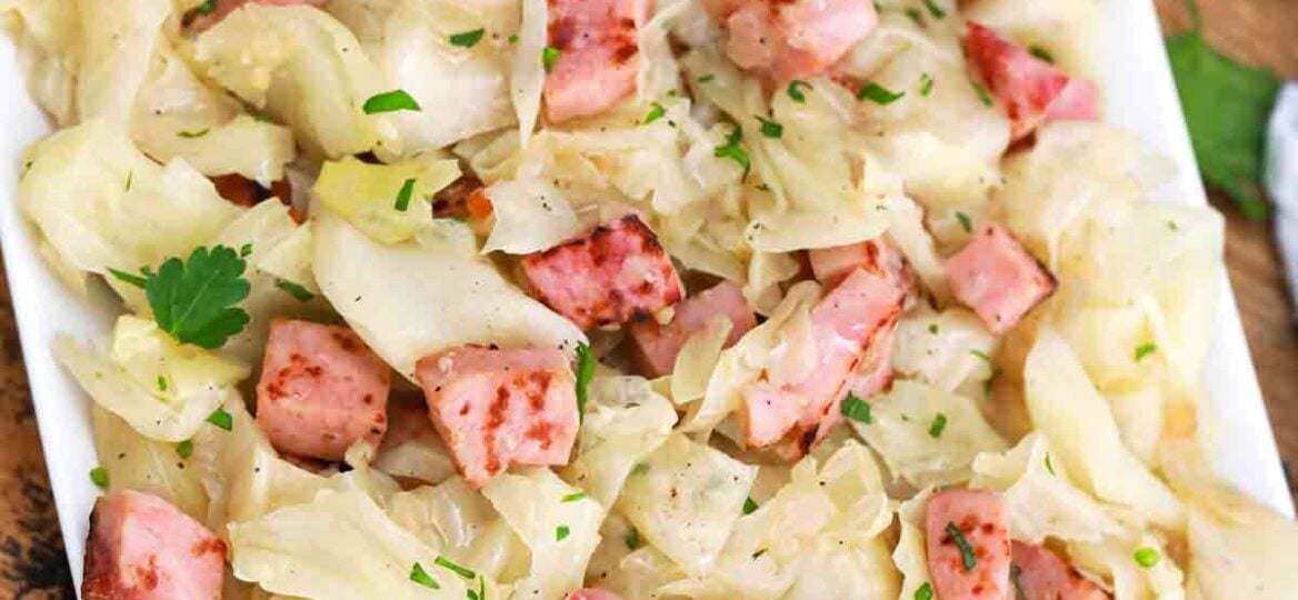 cabbage and ham on a plate