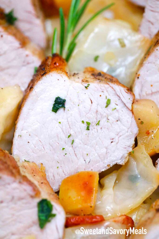 sliced pork tenderloin with cabbage