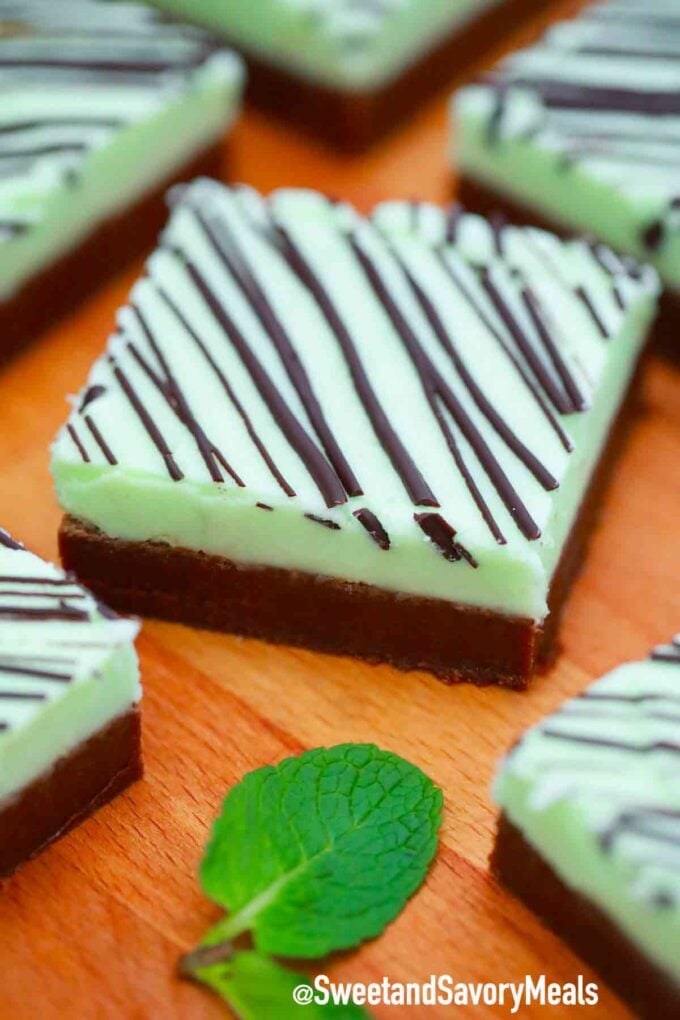 Irish Mint brownies with chocolate drizzle