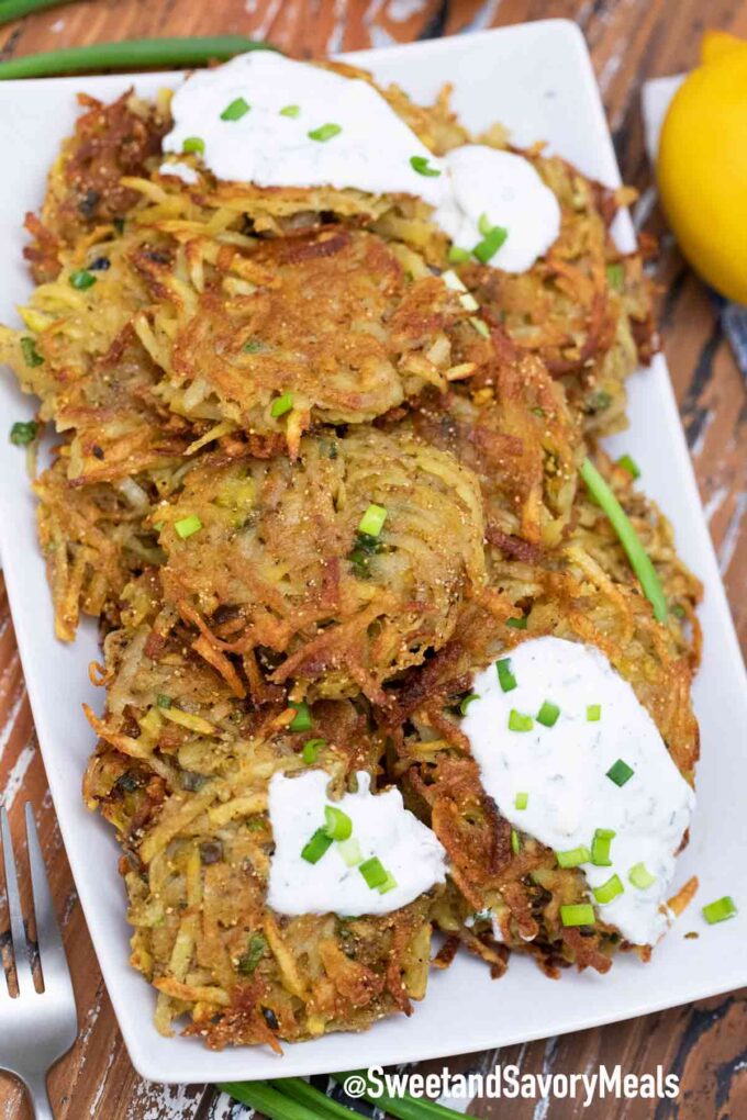 crispy potato latkes on a plate