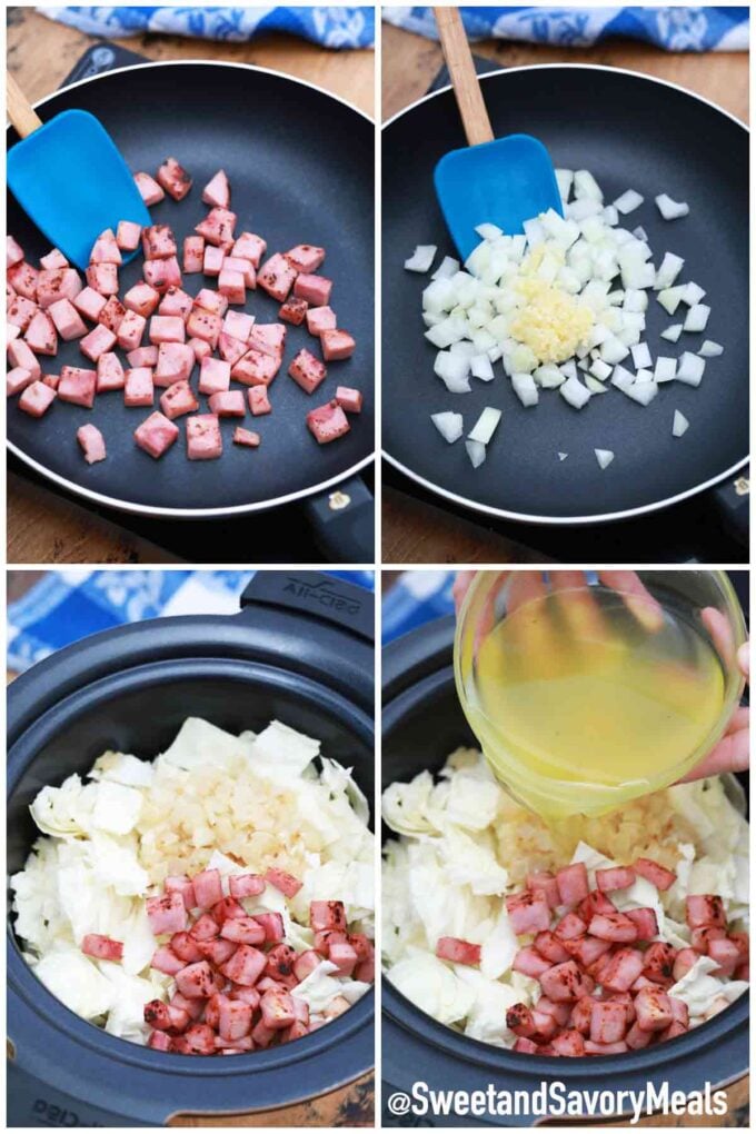 steps how to make slow cooker cabbage and ham