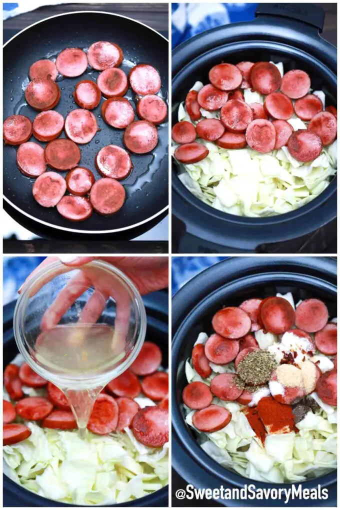 steps how to make slow cooker cabbage and sausage