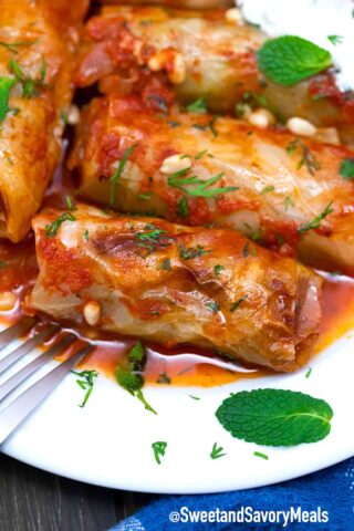 Turkish cabbage rolls in a tomato sauce