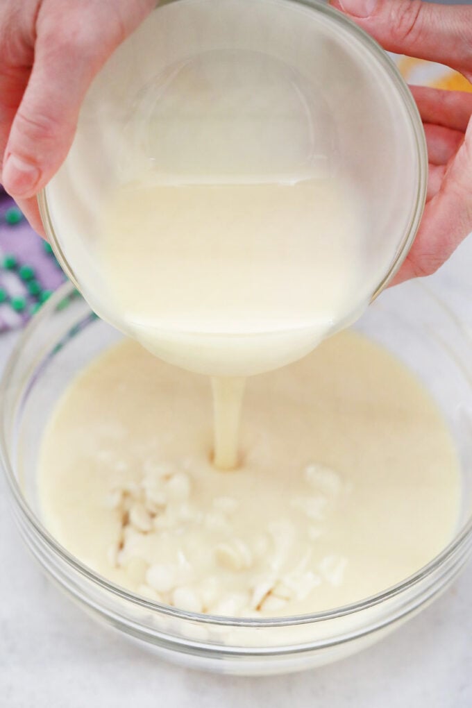 Condensed milk and white chocolate chips.