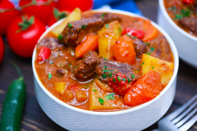 A bowl of comforting Mexican beef stew.