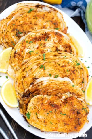 air fryer cabbage steaks on a plate