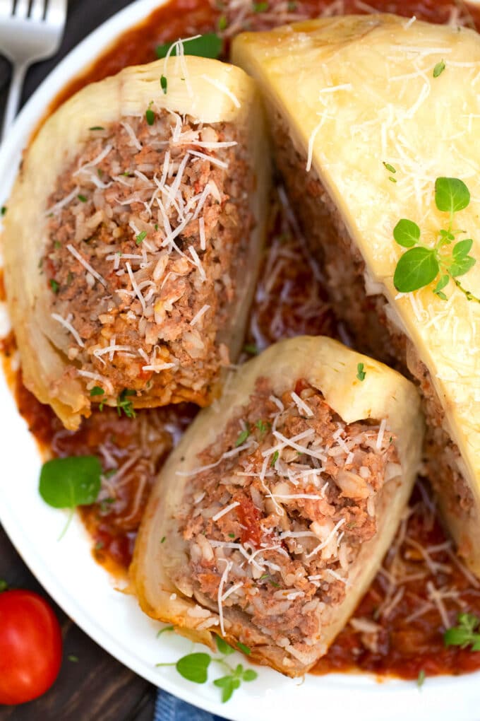 stuffed whole cabbage sliced